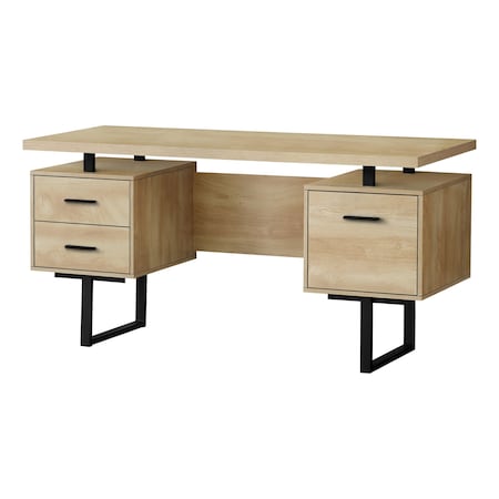 Computer Desk, Home Office, Laptop, Left, Right Set-up, Storage Drawers, 60L, Work, Metal, Natural